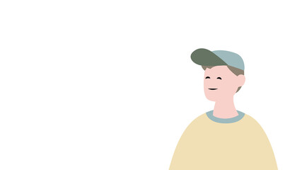 White background with young male character illustration.