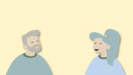 Cartoon man and woman are talking on white background illustration.