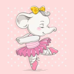 Fototapete Niedliche Tiere Vector Illustration einer niedlichen tanzenden Babyelefantballerina in einem rosa Tutu.