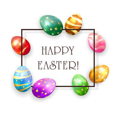 Set of Colored Easter Eggs on White Background