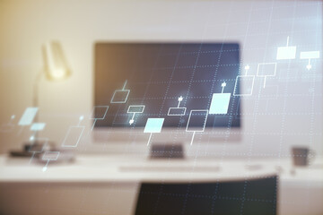 Double exposure of abstract creative financial diagram on modern laptop background, banking and accounting concept