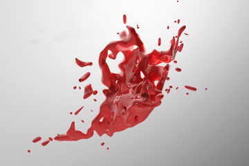Abstract red liquid drops splashing on a white background - illustration, computer generated 3D rendered image