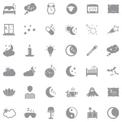 Sleep Icons. Gray Flat Design. Vector Illustration.