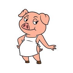 Cartoon Female Pig Wearing Apron Character Illustration
