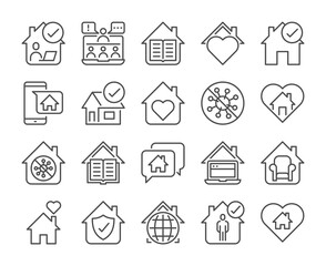 Telecommuting icon. Stay home line icons set. Vector illustration. Editable stroke.