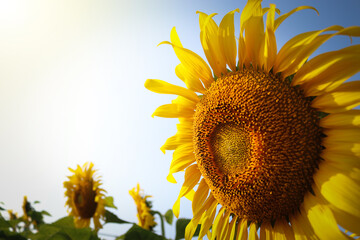 Sunflower (Helianthus annuus) natural background. Sunflower blooming. Close-up of sunflower.