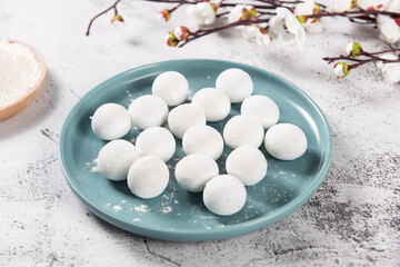 Glue pudding or tangyuan in plate.Chinese Lantern Festival food.