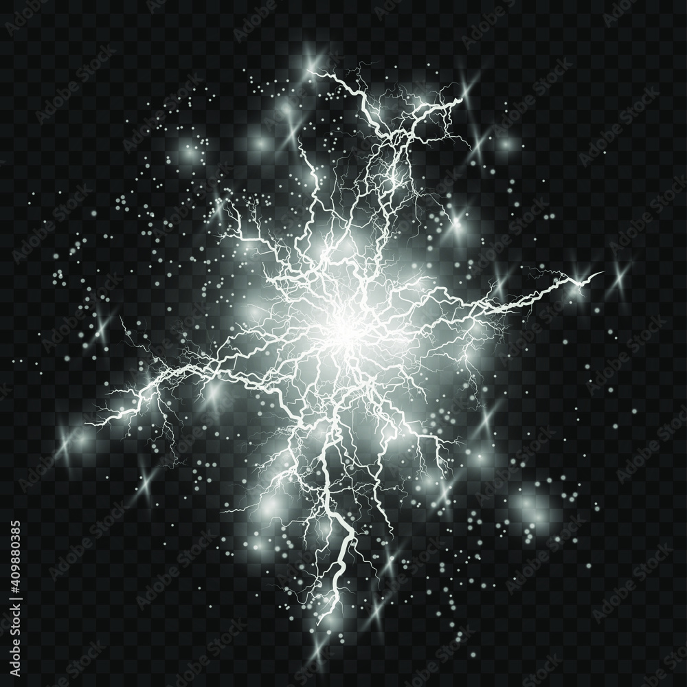 Poster Lightning lightning. Lightning collision, powerful electrical explosion.