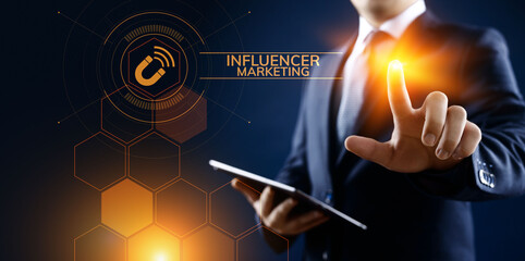 Influencer marketing Social media advertising business concept on screen.