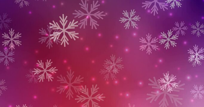 4K looping light pink, red video footage in New Year style. Holographic abstract video with snow and stars. Flicker for video designers. 4096 x 2160, 30 fps.