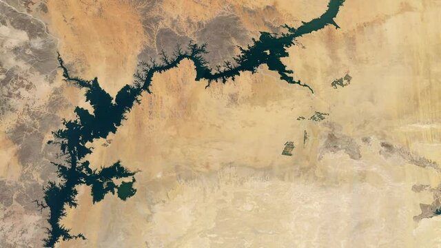 Egypt with lake Nasser viewed from space from a satellite. Contains public domain image by NASA.