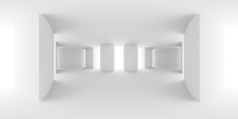 HDRI map of white abstract empty room with columns