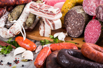 a lot of Fresh smoked sausages