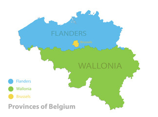 Belgium map, Provinces of Belgium, color map isolated on white background vector