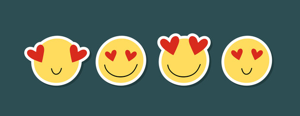 Love emoji stickers. Set of colorful hand drawn love emoticons.