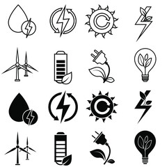 Renewable energy vector icon set. green energy illustration sign collection. recycle symbol.