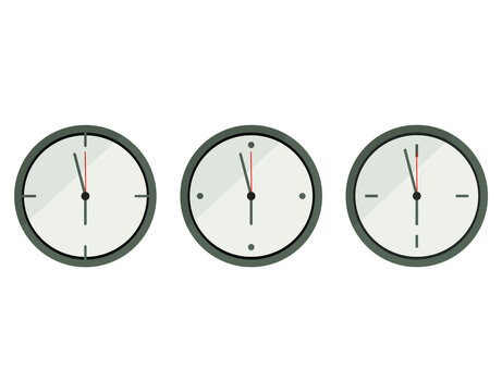 set of fancy minimalistic wall clocks, created in flat, logo, with white clock face and red pointer, business clock, design element