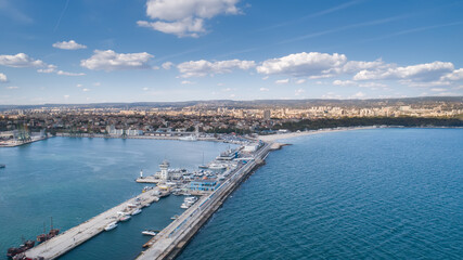 Fototapeta na wymiar Beautiful cityscape over Varna city, Bulgaria. General view of Varna, the sea capital of Bulgaria