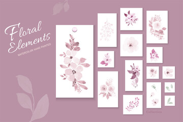 Flowers pastel pink watercolor hand-painted collection