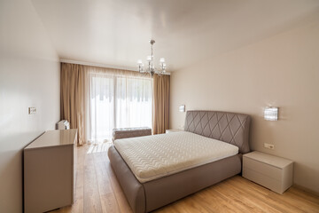 New luxury modern bedroom. New home. Interior photography.