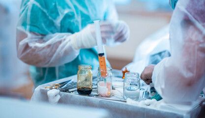 Operation for liposuction, lipofilling, surgery in cosmetology - fat and stem cell transplantation.