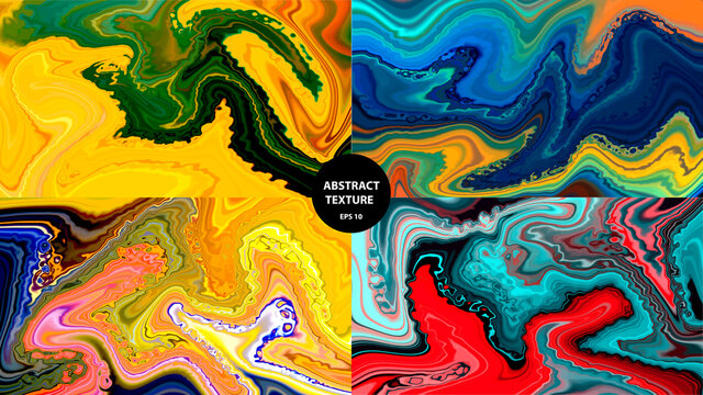 Marbling paint art cover designs. Colorful realistic textures.  Luxury backgrounds. Trendy pattern, graphic poster, geometric brochure, postcards. Vector illustration