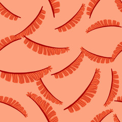 Bright seamless botanic pattern with tropical simple fern leaves silhouettes. Pink background. Foliage print.