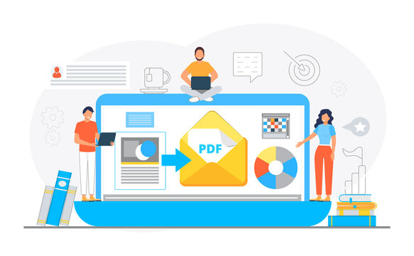 PDF converter from jpeg, word document concept. Screen with changing or converting process of document to another format. Flat vector illustration for app, website, banner