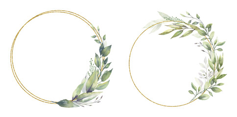 Watercolor floral illustration set - green leaf Frame collection, for wedding stationary, greetings, wallpapers, fashion, background. Eucalyptus, olive, green leaves, etc. High quality illustration