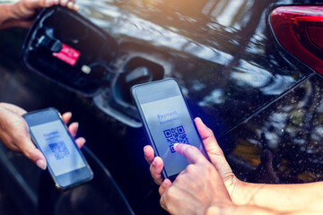 customer, qr payment, gas station, banking, credit, debit, energy, business, purchase, economy, transport, nozzle, buying, finance, smartphone, price, qr code, scanner, barcode, service, petrol, money