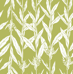 Seamless pattern with hand drawn wild flower with leaves. Vector illustration. Botanical pattern for textiles and wallpapers.