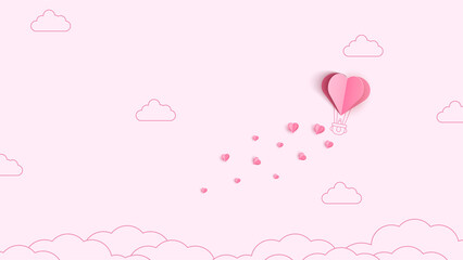 Valentine heart flying balloon on pink background. Vector love postcard for Happy Mother's, Valentine's Day or birthday greeting card design.