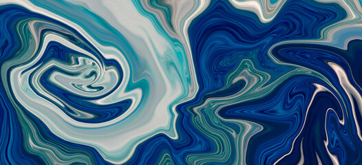 Marbled blue white and turquoise abstract background. Liquid marble pattern.