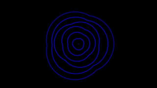 Blue graphic object, placed in the center that duplicates and expands in concentric waves, while it rotates clockwise and increases the size, then continues with the generated effect.