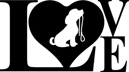 love dog cutting silhouette on transparent background 