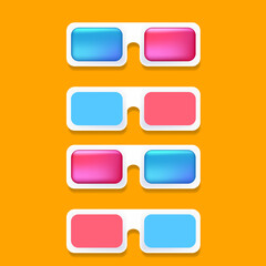 Vector Cinema 3d glasses icons set isolated on orange background. 3d glasses logo or label collection