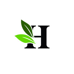 Letter H Logo with Green Leaves, Nature Logo/Icon Design Template.