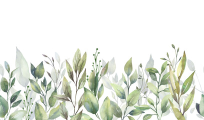 Watercolor floral illustration set - green leaf branches collection, for wedding stationary, greetings, wallpapers, fashion, background. Eucalyptus, olive, green leaves, etc. High quality illustration © Olesya Frolova