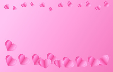 Paper elements in shape of heart flying on pink background. vector symbols of love for Happy Valentine's Day, birthday greeting card design.