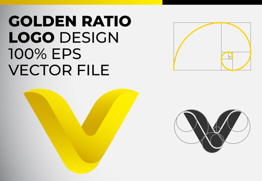 Golden Ratio Logo Design. V Logo. 3D V Logo