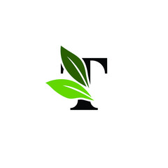 Letter T Logo with Green Leaves, Nature Logo/Icon Design Template.