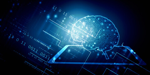 2d illustration Concept of thinking, background with brain, Abstract Artificial intelligence. Technology web background
