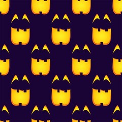 Vector pattern for Halloween. Illustration of scary pumpkin lights. Objects on a dark background.