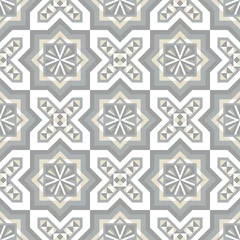 Stof per meter Floor tile pattern vector seamless with mosaic arabesque ornaments. Moroccan, spanish ceramic, portuguese azulejo, mexican talavera, italian sicily majolica, turkish, mediterranean texture design. © irinelle