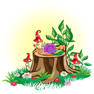 A fabulous cute stump with mushrooms.