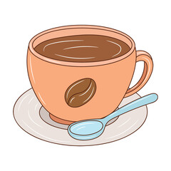 Cup of coffee vector illustration, colored linear style pictogram isolated on white background