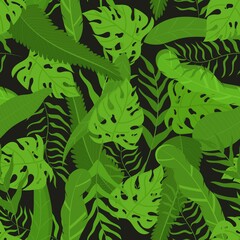 Vector seamless pattern with tropical leaves. Summer fashion background on botanical themes.