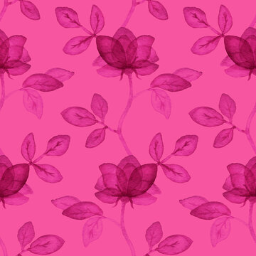 Pink-purple floral seamless pattern with simple roses. Repeating background with watercolor flowers. Hand drawn decor for fabric print or wallpaper. © lifepath