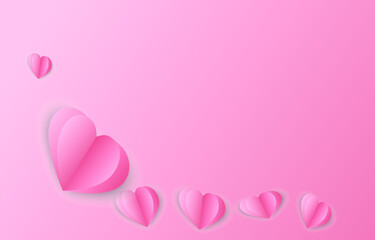 Paper elements in shape of heart flying on pink background. vector symbols of love for Happy Valentine's Day, birthday greeting card design.