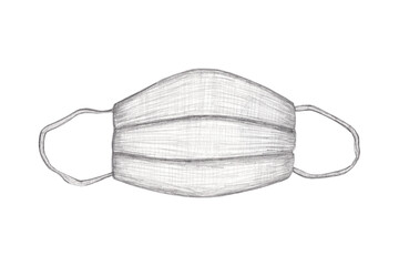 Medical mask drawn with simple kardash, isolate on white background 